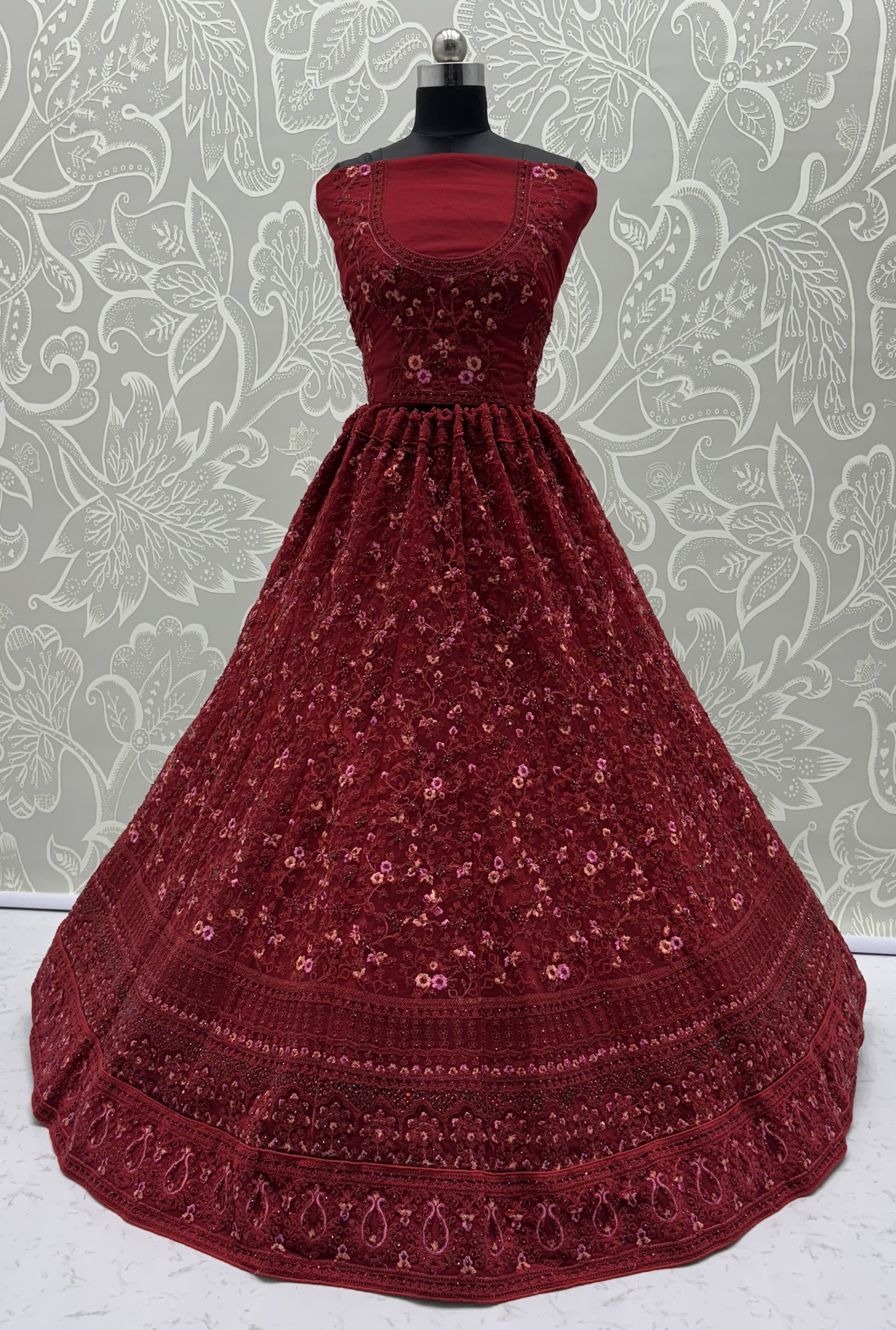 Beautiful Red Knot Dori Embroidery Partywear Lehenga Choli 